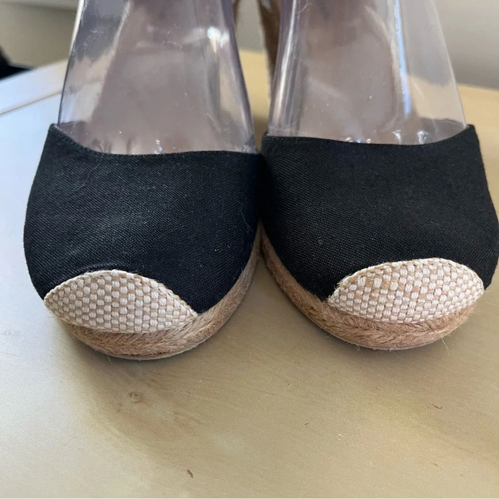 White Mountain Wedge Espadrille Ankle-Strap Sandals - Black/Tan